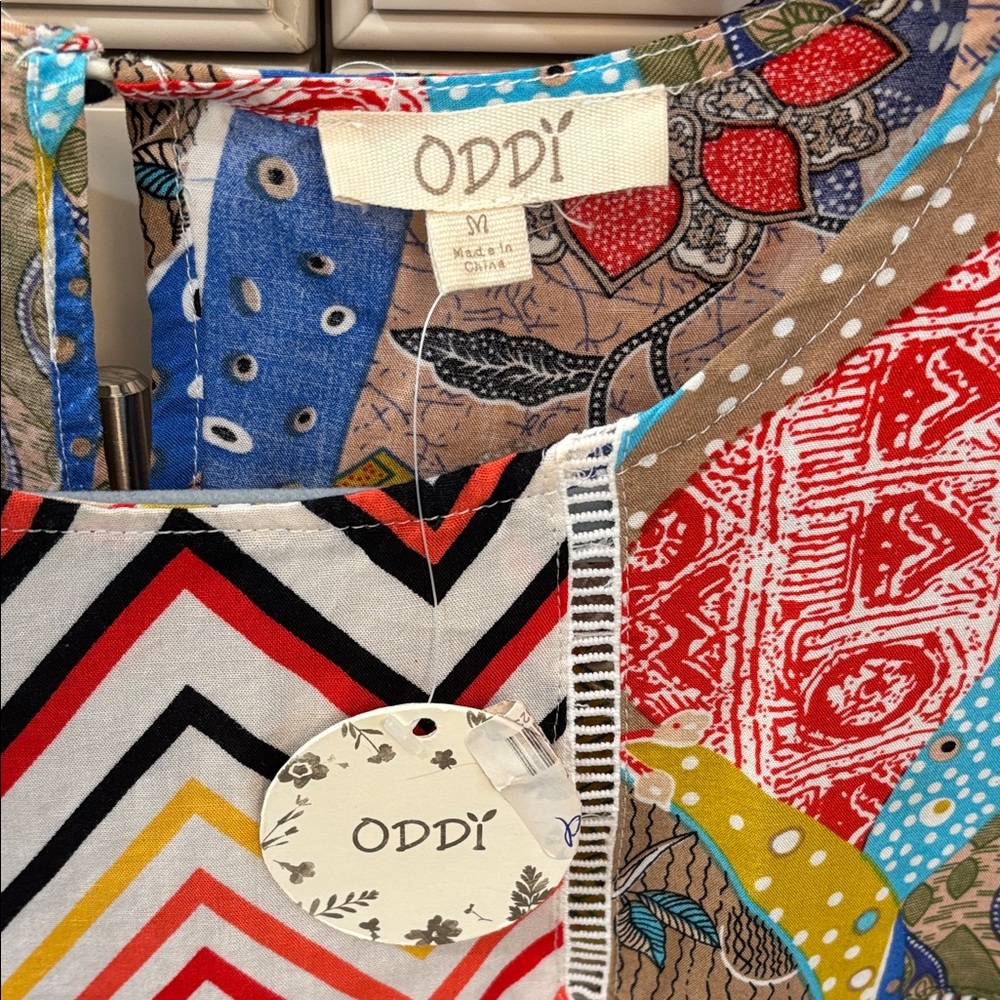 ODDY Colorful Chevron and Patchwork Blouse M - Picture 2 of 3
